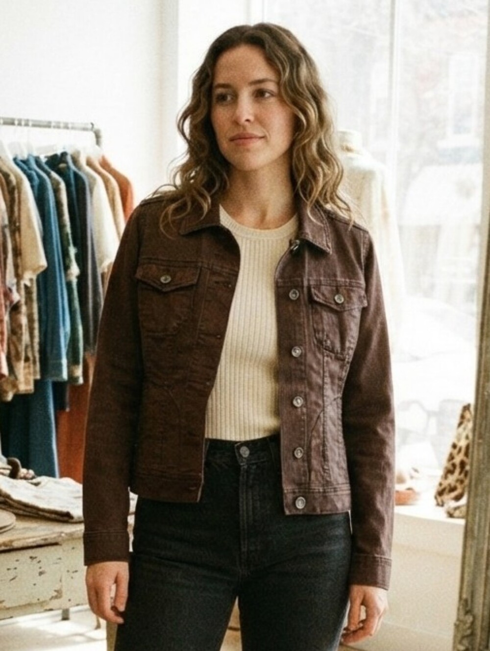 99. Vintage 80s Brown Denim Jacket